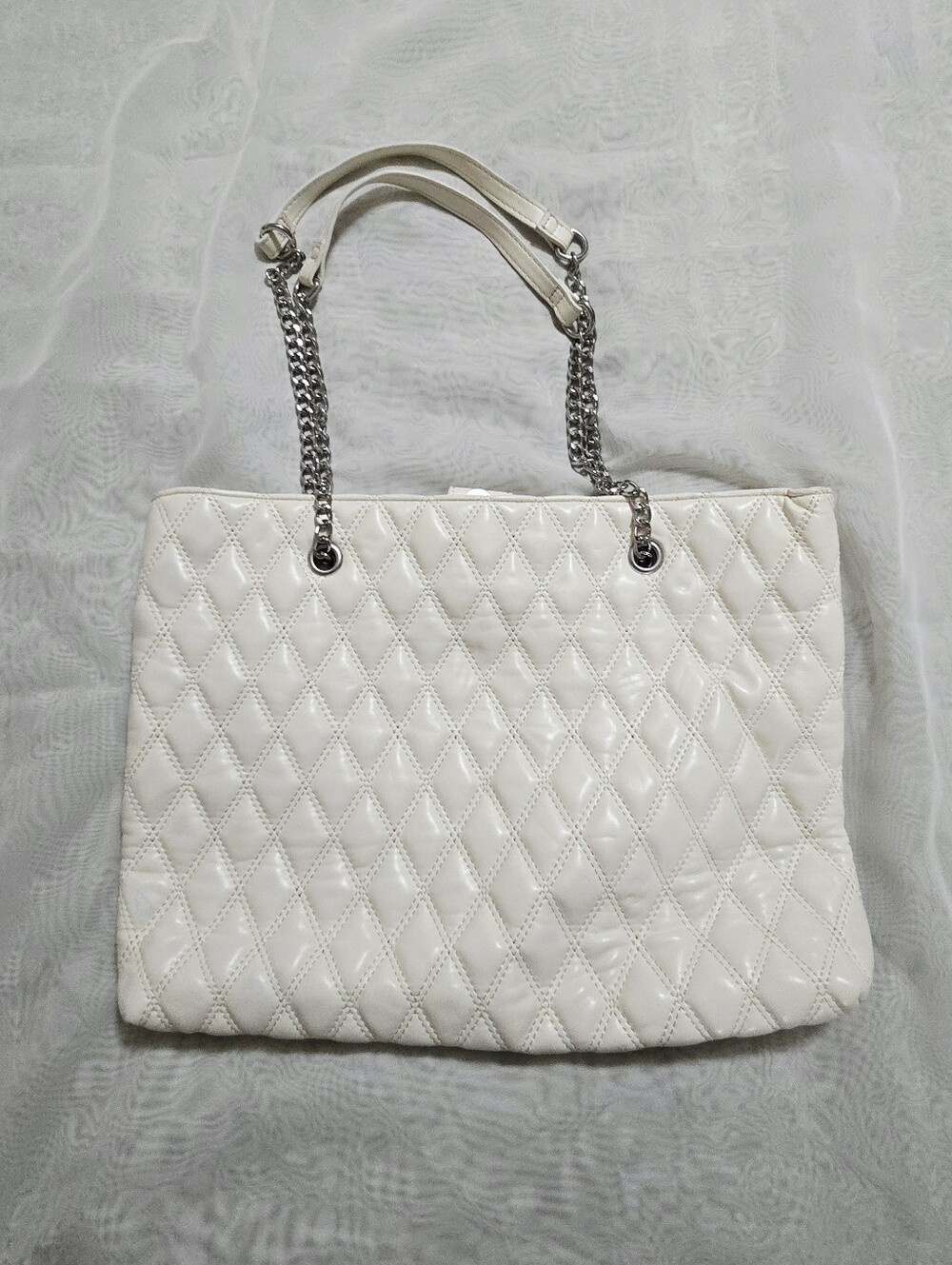 ASOS Off White Quilted Patent Leather Tote Handbag Shoulder Bag Purse